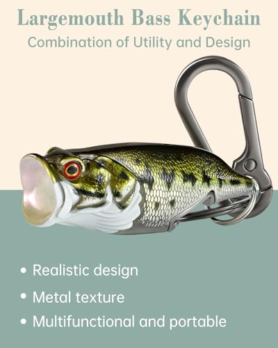 Bass Fishing Lure Keychain, Cool Bass Fish Key Chain Fishing Gifts for Men, Bass Keychains for Fishing Lovers - color: Silver Green