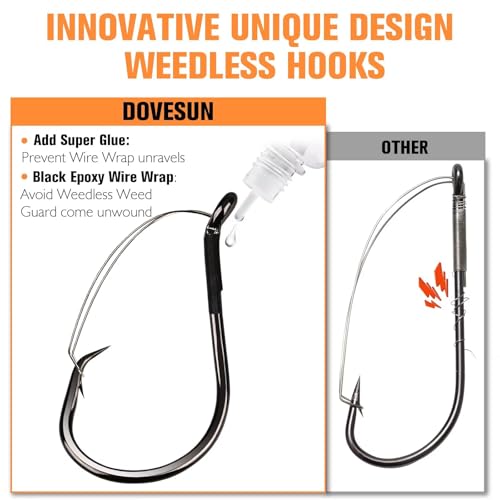 Dovesun 30/20PCS Weedless Hooks Weedless Circle & Octopus Hooks for Catfish Bass Fishing Weedless Fishing Hooks for Saltwater Freshwater Catfish Hooks Size 1# 2/0 4/0 6/0 8/0 - color: Black-Circle Hook, size: 6/0-20PCS