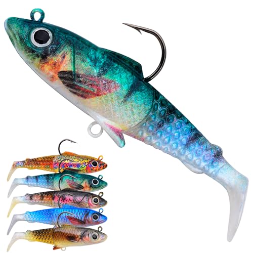 Fishing Soft Plastic Lures - Pre-Rigged Soft Fishing Lures - Great Action Swimbaits with Spinner - Fishing Gear for Bass Trout Walleye, Crappie Fishing Jigs Bait - color: 5PCS-3.3",0.63oz