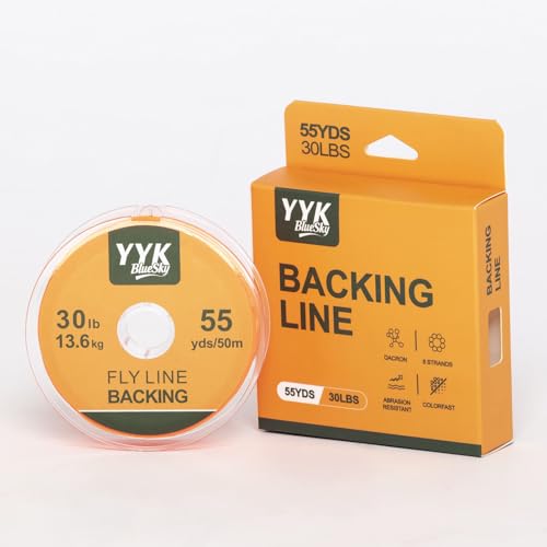 YYKBlueSky 8 Strand Dacron Fly Line Backing, 55 Yards, 20/30 LBS Optional, Abrasion Resistant & Colorfast, 5 Colors Available for Fly Fishing - color: Orange, size: 30LBS
