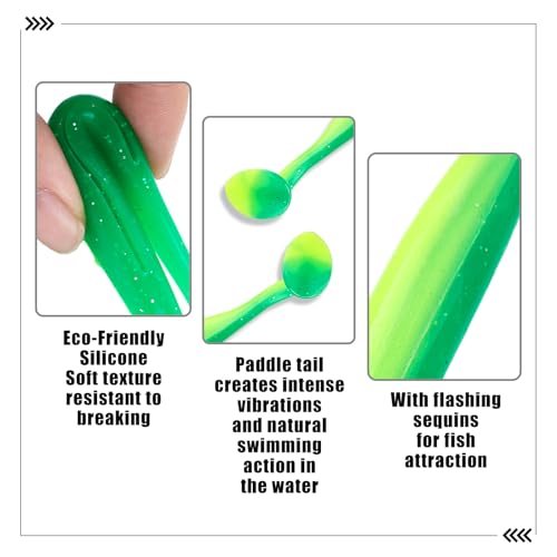 Paddle Tail Swimbaits FS/RE-10 | for Bass Fishing,14 Colors ,Fishing Lures with Flash Blade,Freshwater Saltwater ,Bass Bait,for Trout Catfish Pike - color: Color H, size: 9cm,50pcs