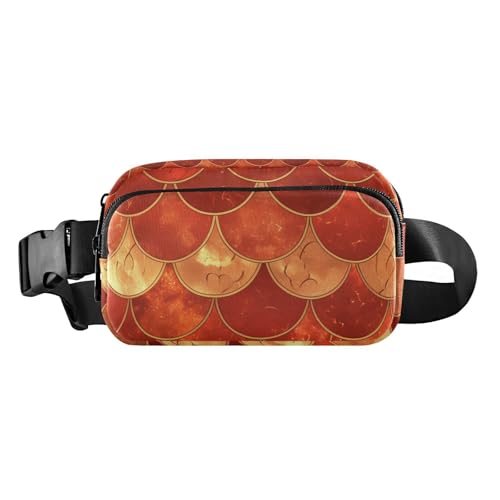 Red Fish Scale Fashionable Fanny Pack Waist Bag for Women Men Large Capacity Crossbody Shoulder Bag with Adjustable Strap for Workout Running Hiking
