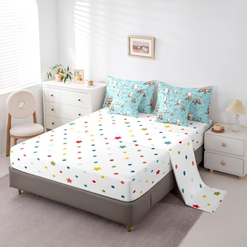 Erosebridal Cartoon Comforter Set with Sheets Twin Size Sea Otters 7-Piece Bedding Set for Kids Boys Girls Leaf Lap Otter Kawaii Cute Starry Rustic Beige Blue Lightweight Bed in A Bag - color: Beige Blue, size: Twin