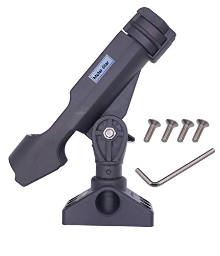 METER STAR Baitcaster/Fishing Rod Holder Spinning Rod Holder Black with 360-degree Adjustment Kayak Fishing Boat Power Lock Rod Holder and M6 304 Screws and Install Tools
