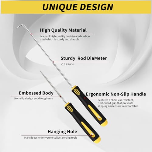 9PCS Hook and Pick Tool Set with Scraper- Automotive Pick Set with Metal Pick Tools & Ergonomic Grip, Mechanic Tool Set for Car Repair, O-Rings, Gaskets, and Tight Spaces - color: yellow