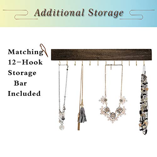 Rustic Wall Mounted Jewelry Organizer,Vintage Wooden Hanging Jewelry Holder Box with Barndoor Decor for Necklaces, Earings, Bracelets, Rings, Accessories. Includes Hook Organizer - color: RUSTIC BROWN