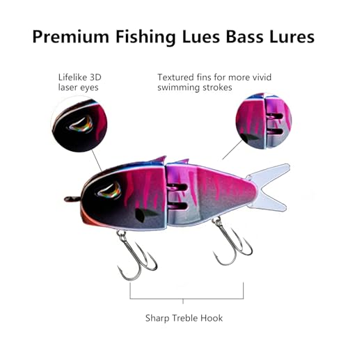 Fishing Lures for Freshwater and Saltwater, Lifelike Slow Sinking Bass Lures Multi-Jointed Swimbait for Bass Trout Crappie Walleye Pike, Must-Have Fishing Gear for Family Fishing Gear (5 Pcs)