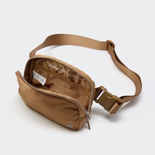 Pander Unisex Belt Bag Fanny Pack for Women with Adjustable Strap, Small Waist Pouch for Workout Running Traveling Hiking - color: Caramel Brown