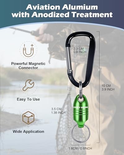 Magnetic Net Release for Fly Fishing, Aluminum Magnetic Quick Release Keychain, Fly Fishing Net Magnet Holder Retractor with Carabiner - color: GREEN-2PC