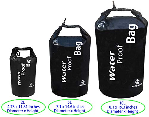 Freegrace Lightweight Floating Dry Bag and Waterproof Phone Case Set, Double Zip-Lock Dry Sack for Water Sports, Rafting, Beach and Camping - color: Black, size: 10L