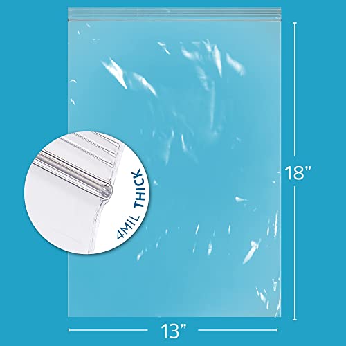13" x 18" Heavy-duty 2.5 Gallon Zip Bags - 200 Count - Clear Plastic Reclosable Zipper Baggies, 4 Mil Freezer Storage Poly Bags, for Packaging Food, Clothing, Tools & Sharp Objects. - size: 13" x 18"