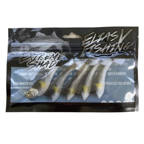 Mackinaw Shad Pre Rigged Swimbait, Paddle Tail Swim Baits, Ready to Fish Soft Plastic Swimbaits, Swim Baits for Bass Fishing, Saltwater Fishing Lures and Freshwater Fishing Lures - color: Olive Silver