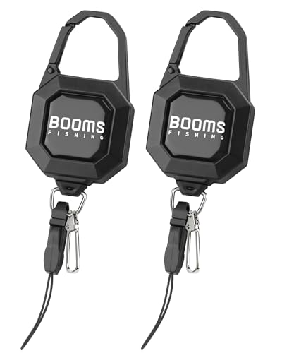 Booms Fishing Locking Zinger Retractor: 2Pack Fly Fishing Retractor - 8oz Retractable Keychain Heavy Duty - RG4 Black Retractable Gear Tether with 27.5" Cord