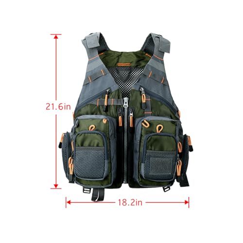 Obcursco Fly Fishing Vest for Men and Women with Breathable Mesh, Trout Fishing Gear, for Outdoors Stream Fishing - color: Army Green