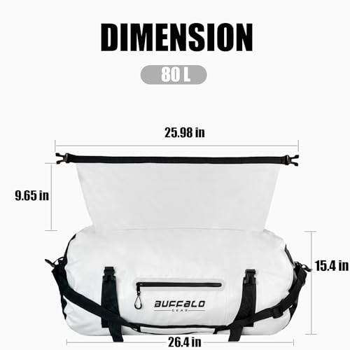 Buffalo Gear Waterproof Duffle Bag 40L 60L 80L Roll-top Dry Bag Heavy Duty Waterproof Duffel Travel Bag for Kayaking Rafting Boating Fishing Camping - color: White, size: 60L
