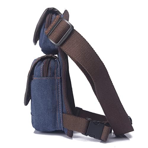 Canvas Waist Pack Drop Leg Bag for Men, Blue | Fanny Pouch, Tactical, Hiking Travel, Outdoor Climbing, Motorcycle Bike Rider Cycling - color: Blue