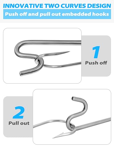 BLUEWING Fishing Hook Remover 12in/24in Stainless Steel Fish Dehooker Saltwater Push and Pull Dehooking Tool, Twist Resistance Design 1pc - color: Blue, size: 24", style: Dual Curve Design