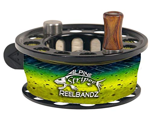 Alpine Innovations Stripee ReelBandz 3 Pack | Prevent Line Tangles | Regular Fits 7/8″ Wide & 2.25″ Dia – 3.50 Dia. | Large Fits 1.25″ Wide & 3.0″Dia – 4.25″ Dia. - size: Large, style: Mahi Mahi