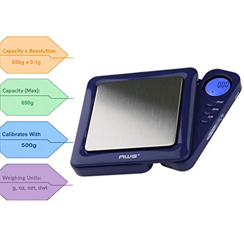 American Weigh Scales Blade Series 650g x 0.1g Digital Pocket Scale 0.1g Accuracy | Precision Mini Scale, Small Digital Gram Scale for Kitchen, Gold, Gems & Coin Scale, Smart Digital & Compact Scale - color: Blue, size: 650g x 0.1g