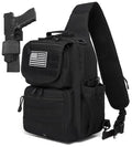 Tactical Sling Crossbody Bag Holster Shoulder Backpack 15L Water Bottle Holder Radio Pouch 6 Elastic Slots for Men Women Hiking Hunting Shooting - color: Black Flip
