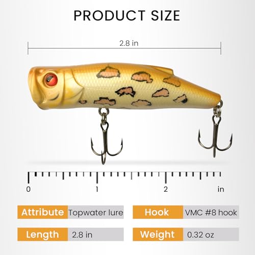 Pristis 3 pcs Topwater Fishing Plopper Lures, Floating Popper Bait Set with Chemically Sharpened Hooks for Saltwater Freshwater, Top Water Plopping Swimbait Teaser for Bass Tuna Perch Pike Crappie - color: Artistic Topwater Poppers