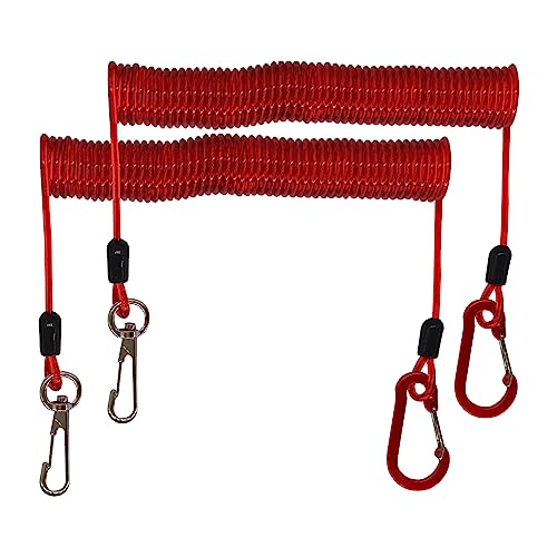 Fishing Lanyard, Heavy Duty Coiled Lanyards Stainless Steel Wire Inside, Safety Rope Extension Cord Tether Retractable Fishing Accessories for Rods, Pliers, Boating, Paddles, Kayak - color: Red