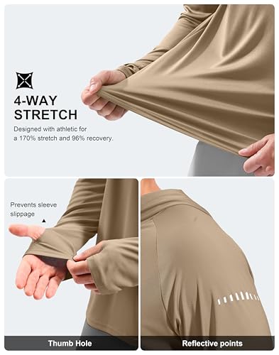 Men's Sun Protection Hoodie Shirts Long Sleeve UPF 50+ Swim Shirts for Men Rash Guard Fishing Shirt Quick Dry - color: Khaki, size: Medium