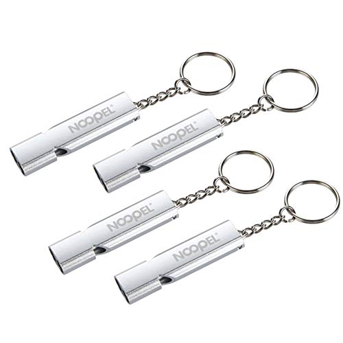 Noopel Emergency Whistles Lifeguard Safety Whistle with Lanyard and Keychain for Outdoor Camping Hiking Boating Backpacking Fishing Kayak Kids Rescue Signaling Loud Survival Whistle - color: 4 Pack Silver