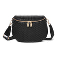 Woven Vegan leather Crossbody Bags For Women, Checkered Fashion PU Bum Bag Waist Pack, Travel Sling Purse with Adjustable Strap（Dark Black) - color: Dark Black