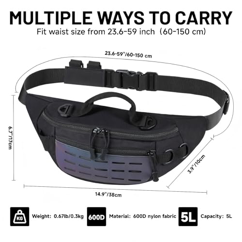 Outdoor Fanny Pack, Large Capacity Hiking Waist Packs with Adjustable Belt & Reflective Strip,good for Travel,Finshing,Running, Cycling(Black) - color: Black