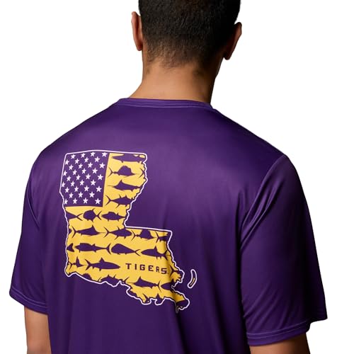 Columbia Men's Collegiate Terminal Tackle SS Shirt - color: Lsu - Vivid Purple Stateriot, size: Medium