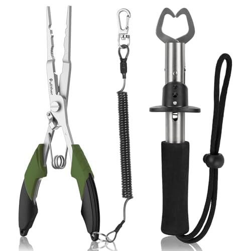 Fishing Tools Kit,Fishing Hook Remover Pliers | Fish Lip Gripper, Muti-Function Fishing Gear with Lanyard, Saltwater Resistant Fishing Accessories - color: 8"Fishing Pliers Green