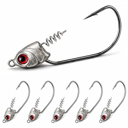Swimbait Jig Heads for Bass Fishing, Weighted Jig Hooks for Paddle Tail Soft Plastic Lures, 3/16oz 1/4oz 3/8oz 1/2oz High Carbon Steel, Freshwater Saltwater Fishing - color: Raw Steel, size: 3/8oz
