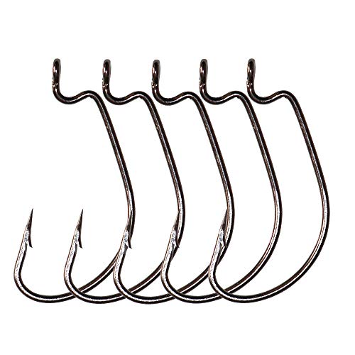50pcs Offset Fishing Hooks Worm Hooks Black High Carbon Steel Senko Bait Fishing Hooks 5 Sizes 4/0 3/0 2/0 1/0 1#