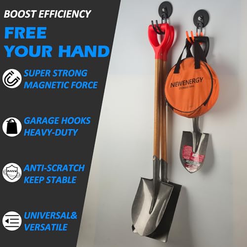 MUTUACTOR Updated Magnetic Hook Heavy Duty,40lbs 2-Pack Super Strong Magnet Garage Hook,Anti-Scratch Large Magnets Hook for Hanging Impact Drivers Trailer Cord Shovel Tool Organizer - style: Updated 3.46in Magnet J Red Hooks 2PCS