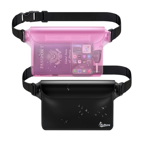 Waterproof Fanny Pack, Dry Bag Phone Pouch for Beach Swimming Kayaking | Floating dry bag keeps wallet & purse safe. Triple zip-lock seals water. Touchscreen works wet. Cruise, fishing & travel - color: Black+Pink