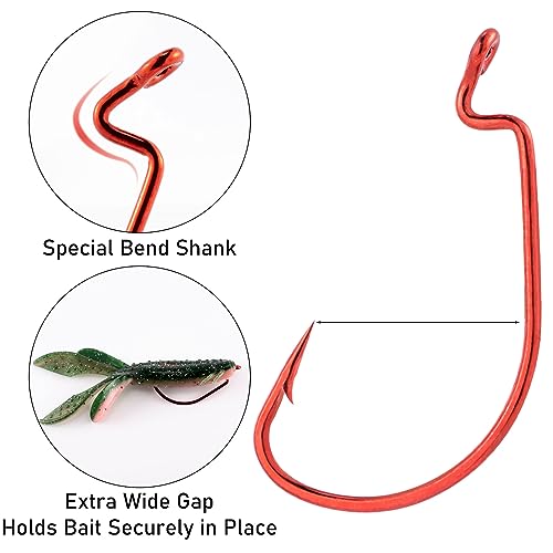 Dr.Fish EWG Hooks Bass Fishing Worm Hooks Extra Wide Gap Freshwater Fishing Carolina/Texas Rig - color: Red, size: #4/0-100Pack