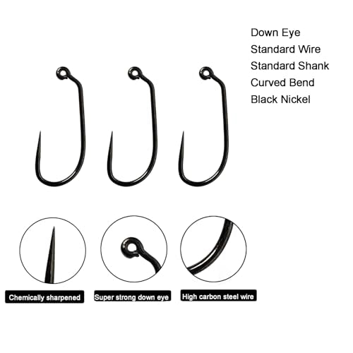EUPHENG Barbless Fly Fishing Hooks Dry Nymph Wet Shrimp Jig Hooks for Fly Tying Assorted with Waterproof Hook Box - style: 9220-jig Fly Hooks Qty 200