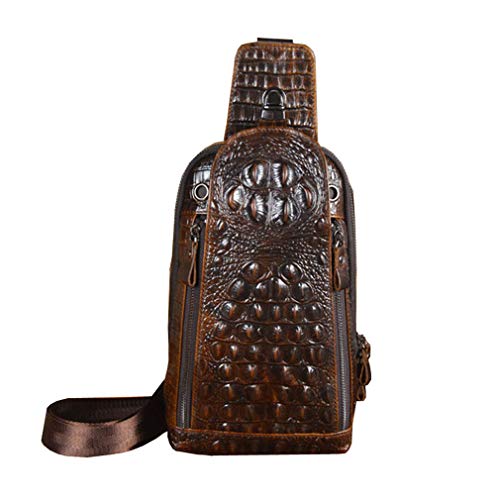 Hebetag Crocodile Genuine Leather Sling Bag Backpack for Men Travel Outdoor Hunting Hiking Camping Crossbody Shoulder Chest Pack Daypack Coffee - color: #11coffee
