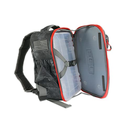 EGO Kryptek Tactical Tackle Box Backpack, Durable Fishing Tool Bag, 1000D Nylon Fabric with PVC Back, Water-Resistant, Multiple Storage Pockets, Laser-Cut Molle Loops, Includes 4 Tackle Trays