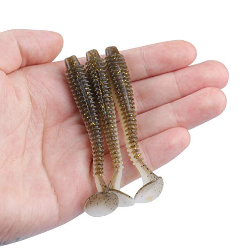 RUNCL Swimbaits Paddle 10/20/30/40PCS, 5/4/3/2 Inchs Paddle Tail, Soft Lure for Trout Crappie Bass, Durable Plastic Bait Swimmer for Saltwater/Freshwater, Fishing Lover's Gift - color: Brown Flash, size: 3in, 30pcs