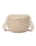 Trendy Woven Checkered Crossbody Bum Bag for Women，PU Leather Checkered Purse Fanny Packs Belt Bag (Woven Bum Bag - Khaki Beige) - color: Woven Bum Bag - Khaki Beige