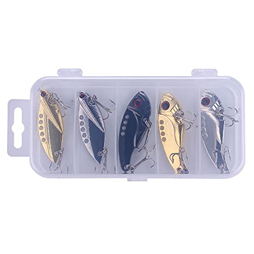 Blade Bait, Walleye Fishing Lures for Bass Fishing Lures Metal Blade Baits for Bass Trout Walleye Lures for Saltwater Freshwater,5pcs with Box