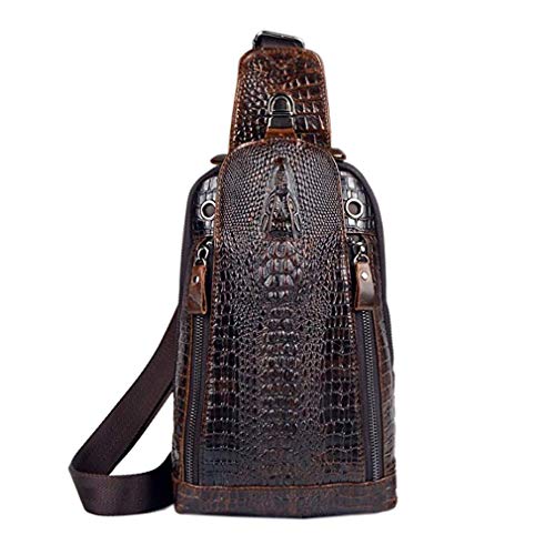 Hebetag Crocodile Genuine Leather Sling Chest Bag for Men Travel Outdoor Hunting Hiking Camping Crossbody Shoulder Pack Pouch Backpack Daypack Coffee - color: #13coffee