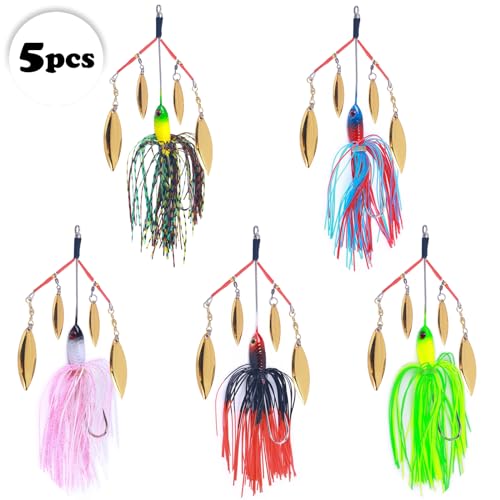 Multi-Blade Spinnerbait, Umbrella Rig Fishing Bass Kit，Snakehead Skirt Lure for Pike Bass Trout Salmon Freshwater（5pcs）