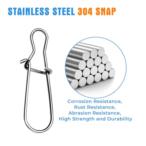 100PCS Size 0-8 Stainless Steel Duo Lock Snap Clip Swivel Lure Snaps Fishing Clips Swivels Fishing Tackle Kit Fishing Snaps Clip High Strength Fishing Gear Hooked Snap - size: #0-22lb-100PCS