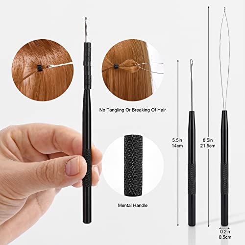 EHDIS Hair Extension Beading Tool Kit 600PCS Micro Silicone Lined Beads Stainless Steel Hair Extensions Micro link Bead Closer and Remover Pliers set, Beads Hair Pulling Hook & Micro Ring Loop Tool - color: Black with beads
