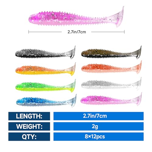 Soft Fishing Lures, Paddle Tail Swimbaits Soft Plastic Lures, Unique Vibrating Swim Action for Trout Crappie Walleye Sea Bass