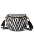Trendy Woven Checkered Crossbody Bum Bag for Women，PU Leather Checkered Purse Fanny Packs Belt Bag (Woven Bum Bag - Black) - color: Woven Bum Bag - Black