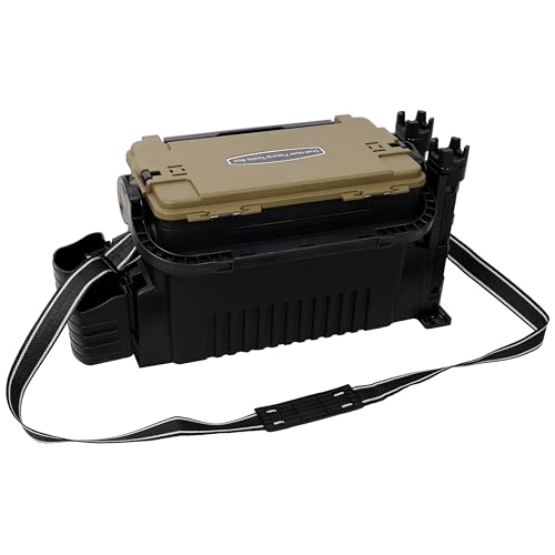 Dual-layer Fishing Tackle Box, Tackle Box Organizer Fishing Box Large, Plastic Portable Tackle Storage Box with 2pcs Rod Holder, 2pcs Cup Holder, 1pc Carring Strap - color: Army Green